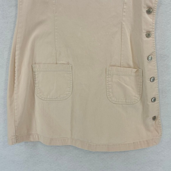 90s Vintage Sleeveless Mini Dress MEDIUM Peach Beige Denim‎ Casual A-Line Retro - Picture 6 of 9